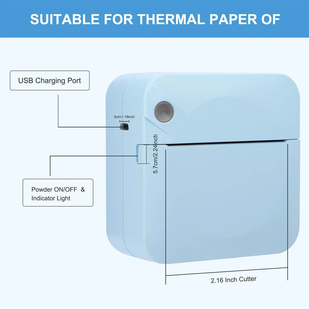 Compact Wireless Thermal Label and Photo Printer with Inkless Technology