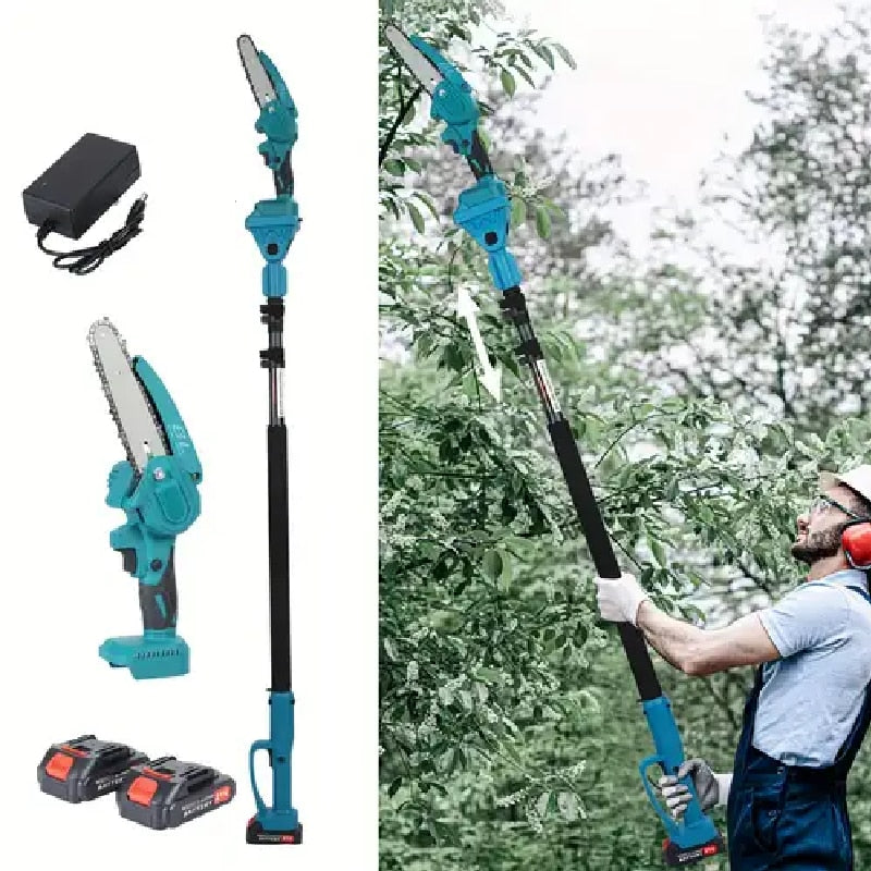 Drujba electrica portabila fara fir HOZRO, mini drujba cu lant puternic, 2 acumulatori reincarcabili si maner reglabil, ideala pentru taiere lemn, crengi, pomi si lucrari gospodaresti eficiente