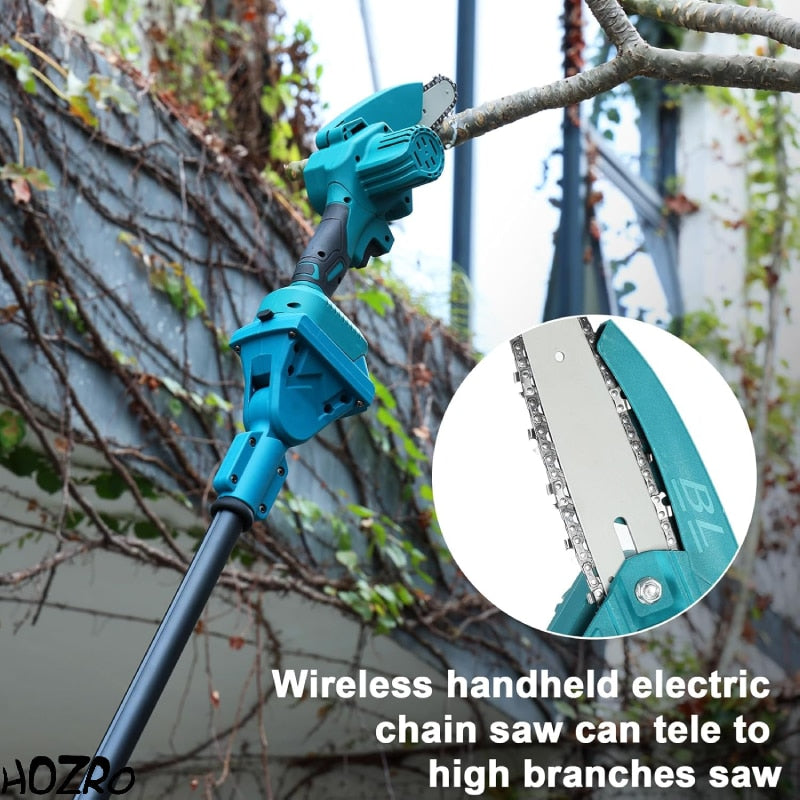 Drujba electrica portabila fara fir HOZRO, mini drujba cu lant puternic, 2 acumulatori reincarcabili si maner reglabil, ideala pentru taiere lemn, crengi, pomi si lucrari gospodaresti eficiente