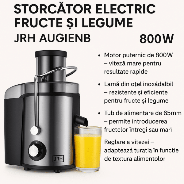 Storcător Electric Fructe și Legume JRH, 800W, Recipient 500ml, Negru-Gri.