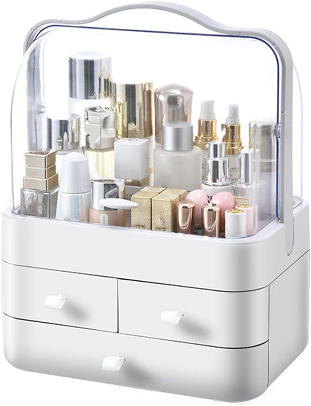 ® Organizer Trucchi Con Coperchio Organizer Bagno Impermeabili Portatrucchi Organizzatore Con 3 Cassetti Grande Capacità, Adatti E Rossetto, Smalto, Profumo, Bianco